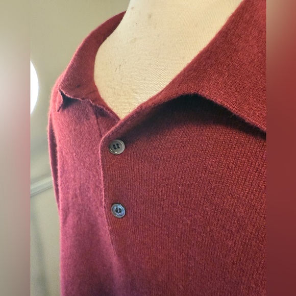 Cashmere Boutique Men’s Cashmere Collared Button-Neck, Brick-Red, XL - Picture 6 of 9